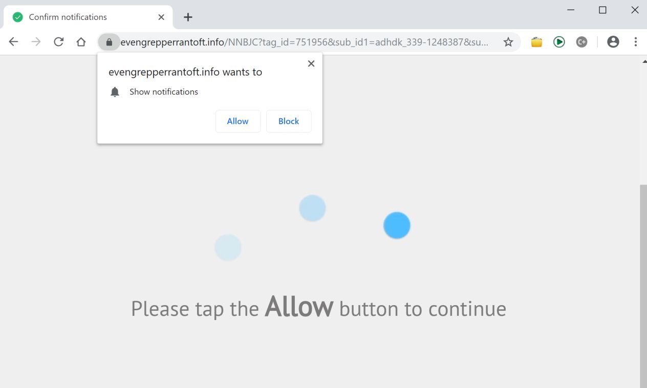 Image: Chrome browser is redirected to the Evengrepperrantoft.info site