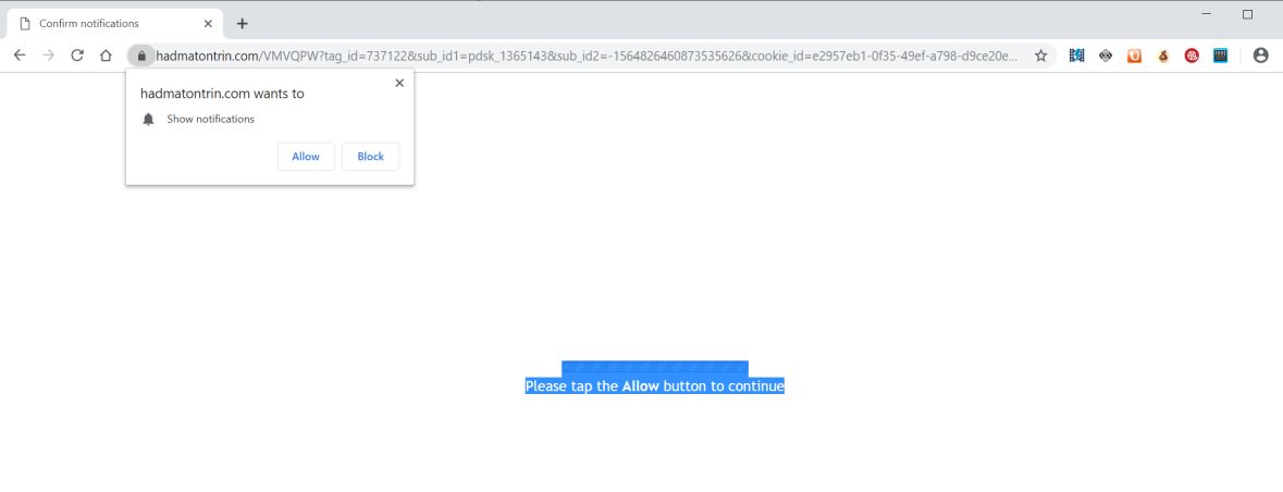 Image: Chrome browser is redirected to the Hadmatontrin.com site
