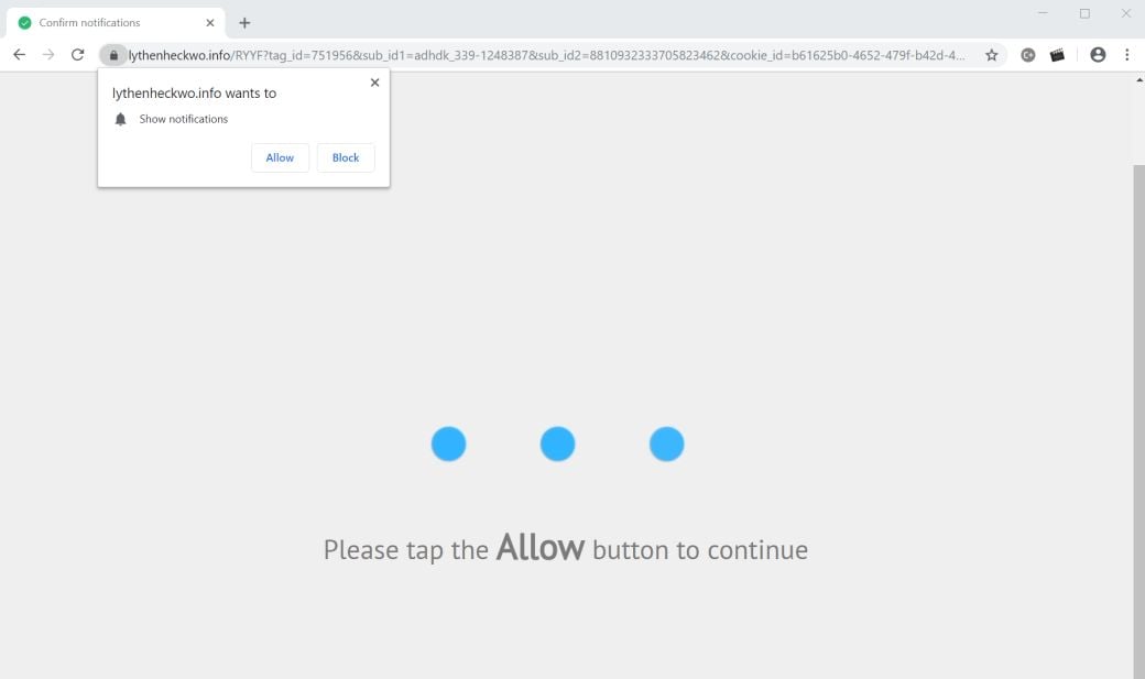 Image: Chrome browser is redirected to the Lythenheckwo.info site