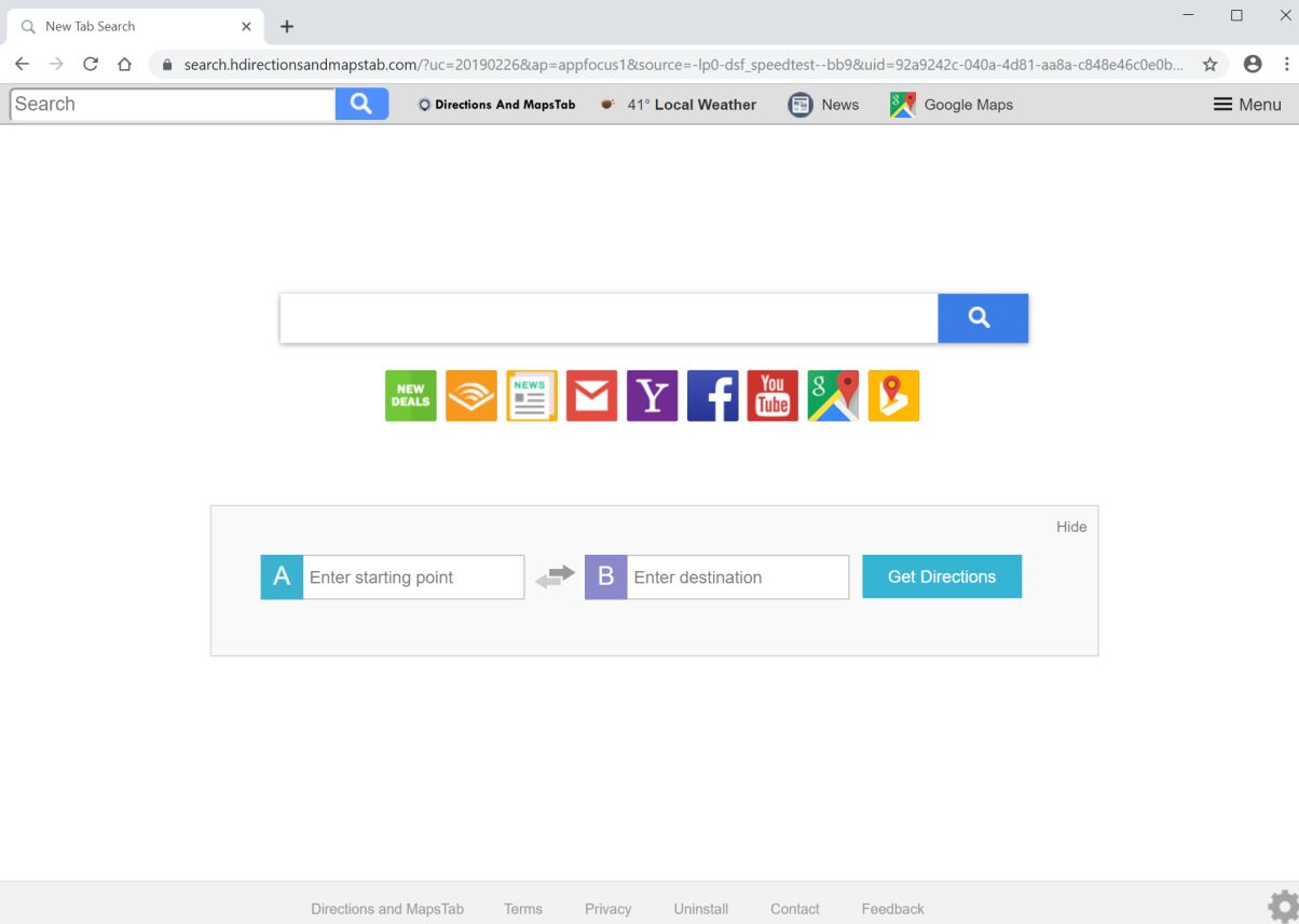 Image: Chrome browser is redirected to the search.hdirectionsandmapstab.com site