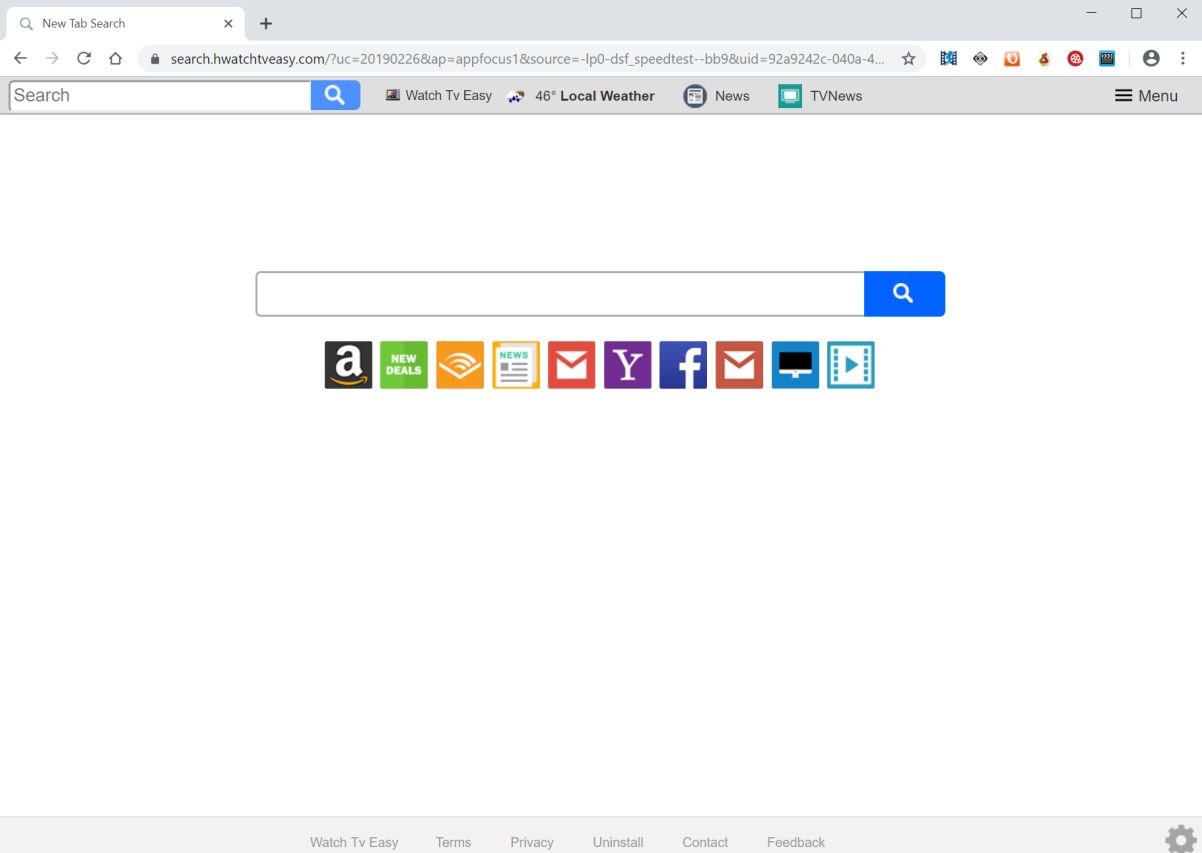 Image: Chrome browser is redirected to the search.hwatchtveasy.com site