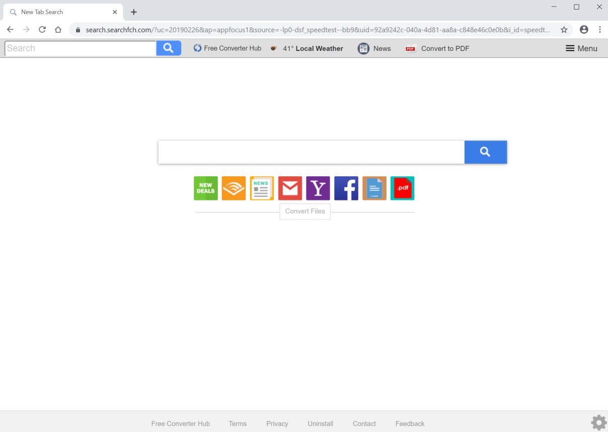 Image: Chrome browser is redirected to the search.searchfch.com site