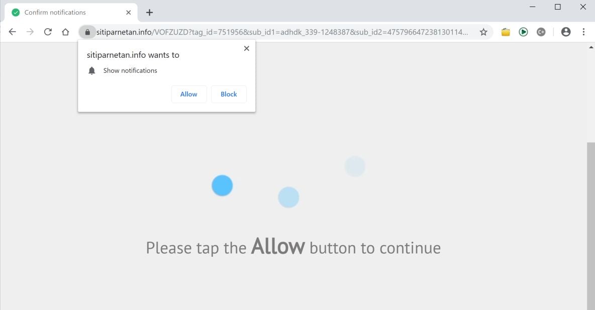 Image: Chrome browser is redirected to the Sitiparnetan.info site