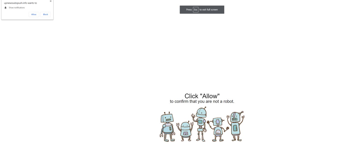 Image: Chrome browser is redirected to the Upnewssubspush.info site