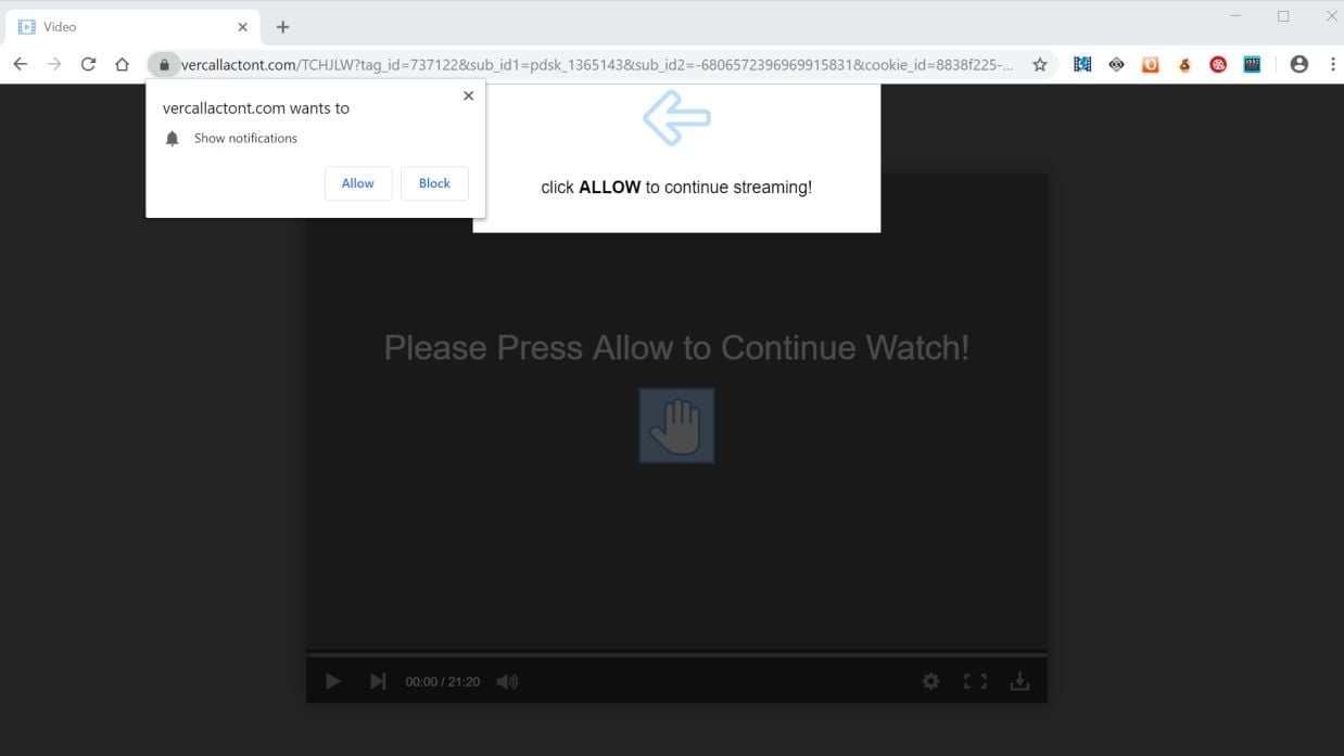 Image: Chrome browser is redirected to the Vercallactont.com site