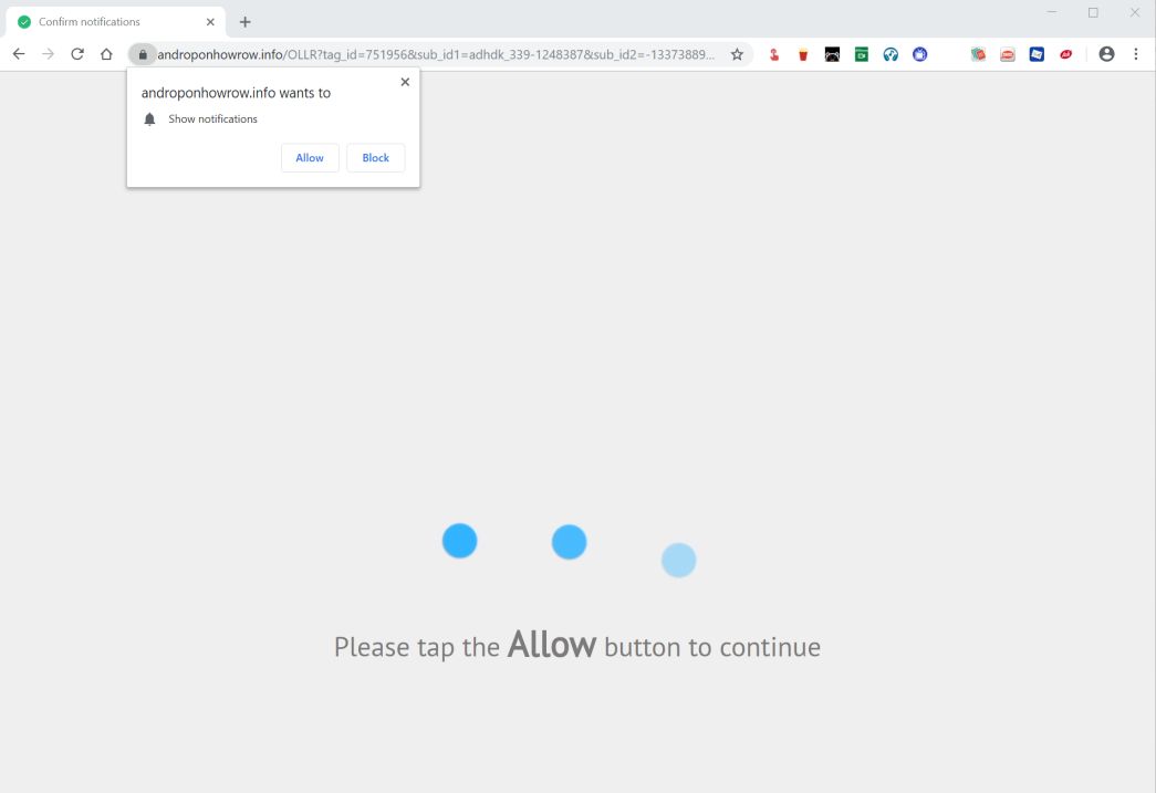 Image: Chrome browser is redirected to the Androponhowrow.info site