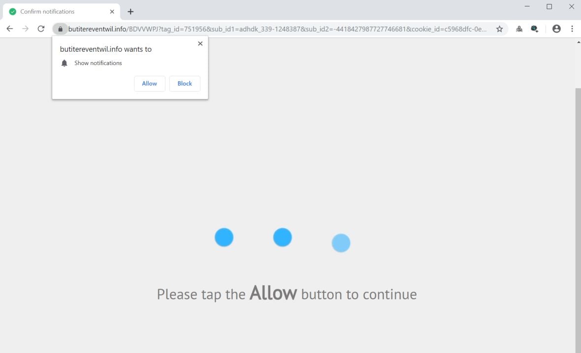 Image: Chrome browser is redirected to the Butitereventwil.info site
