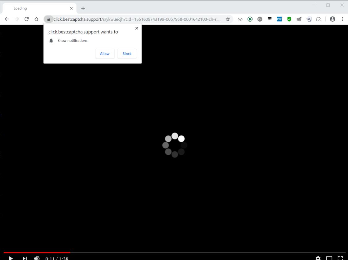 Image: Chrome browser is redirected to the Click.bestcaptcha.support site