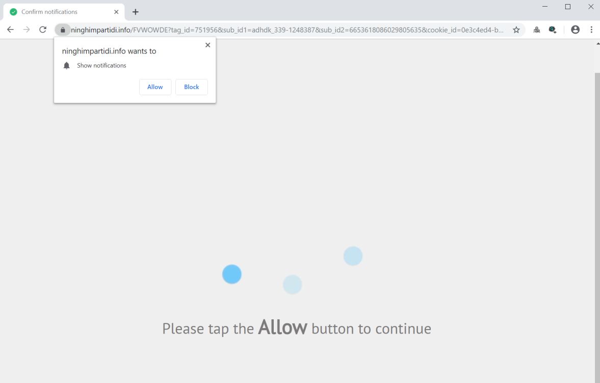 Image: Chrome browser is redirected to the Ninghimpartidi.info site