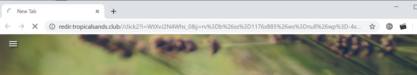  Image: Chrome browser is redirected to the Redir.tropicalsands.club site