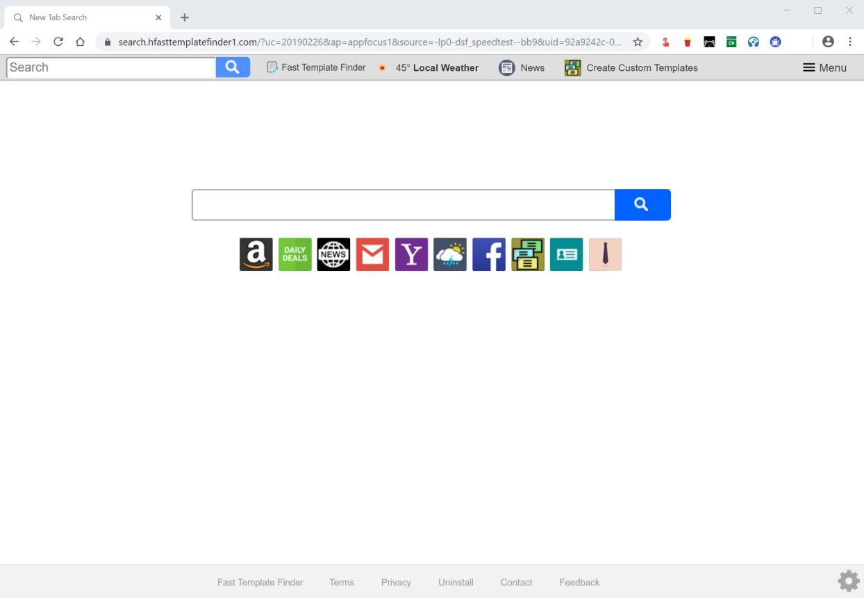 Image: Chrome browser is redirected to the search.hfasttemplatefinder1.com site