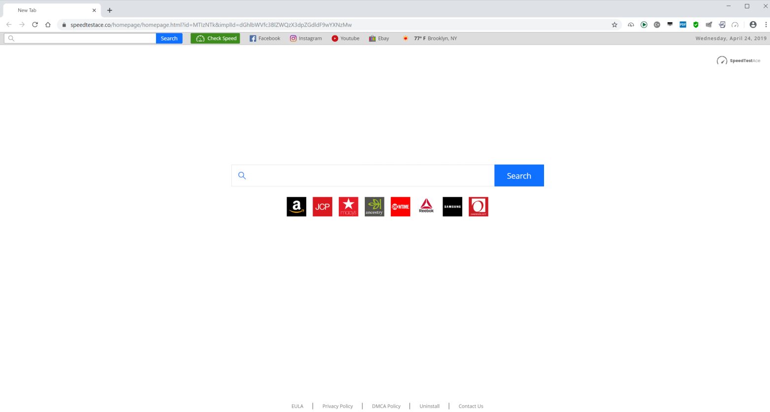  Image: Google Chrome is redirected to the Speedtestace.co site