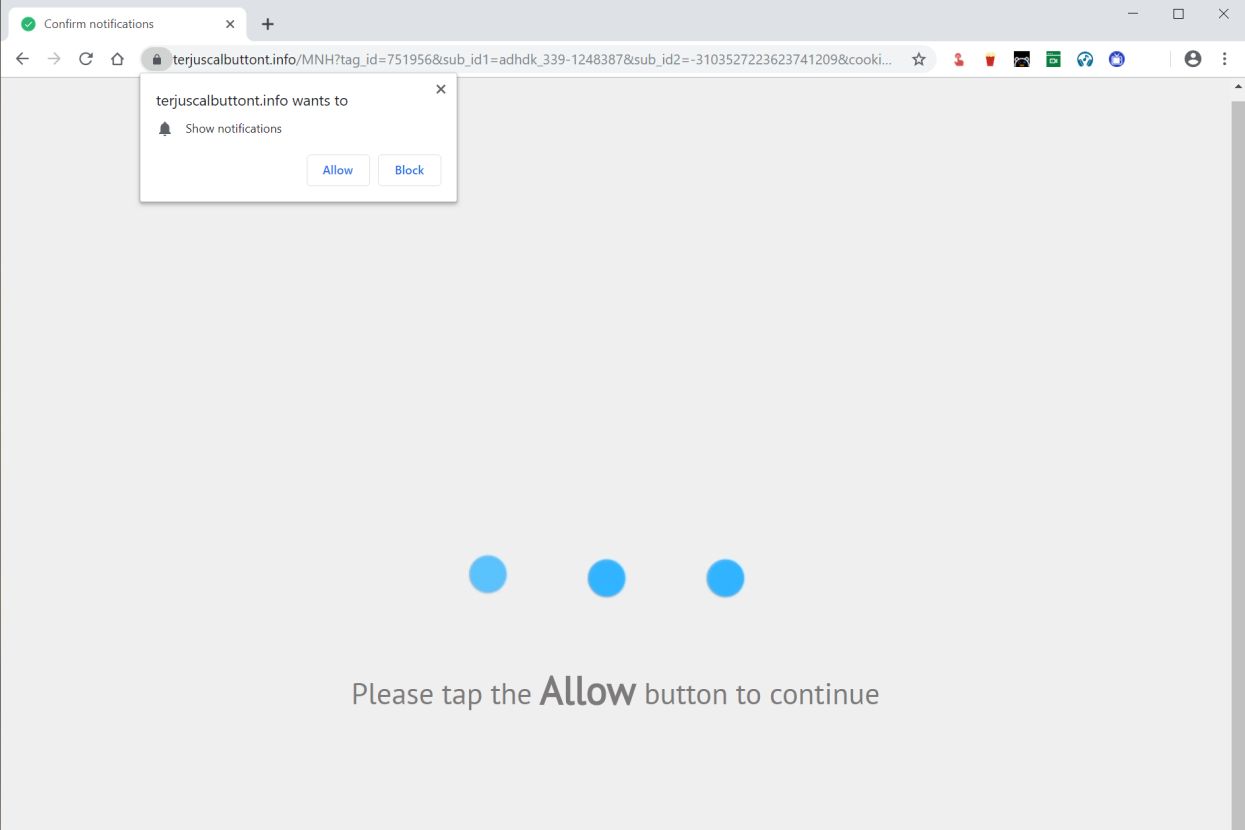 Image: Chrome browser is redirected to the Terjuscalbuttont.info site