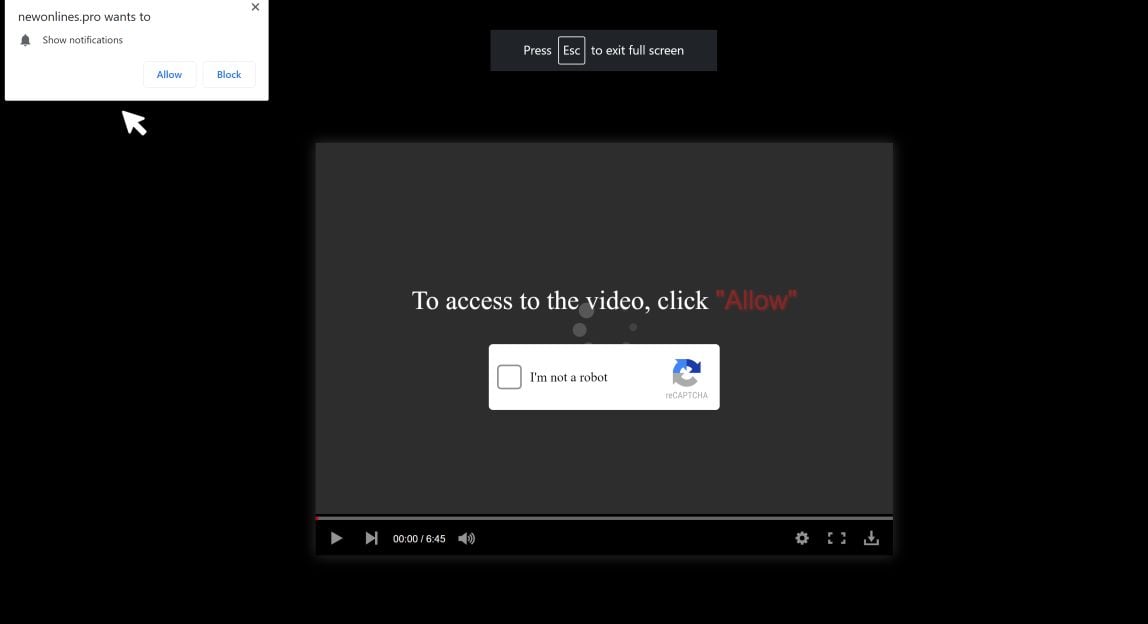 Image: Chrome browser is redirected to the Newonlines.pro site