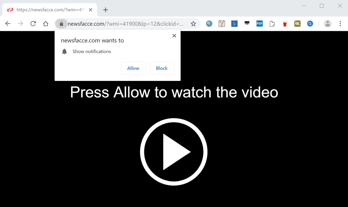 Image: Chrome browser is redirected to the Newsfacce.com site
