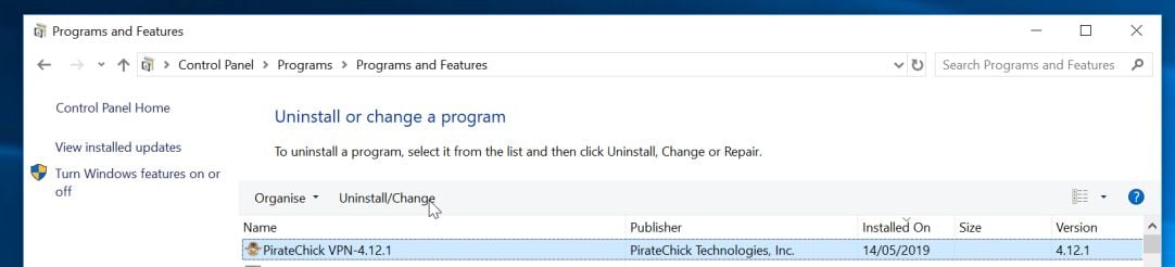 Uninstall Pirate Chick VPN from Windows