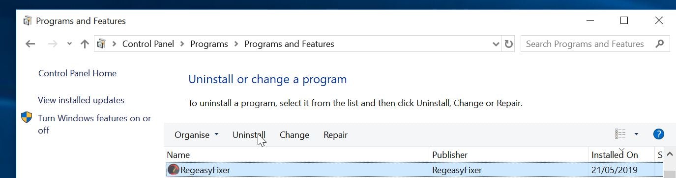 Uninstall RegEasyFixer