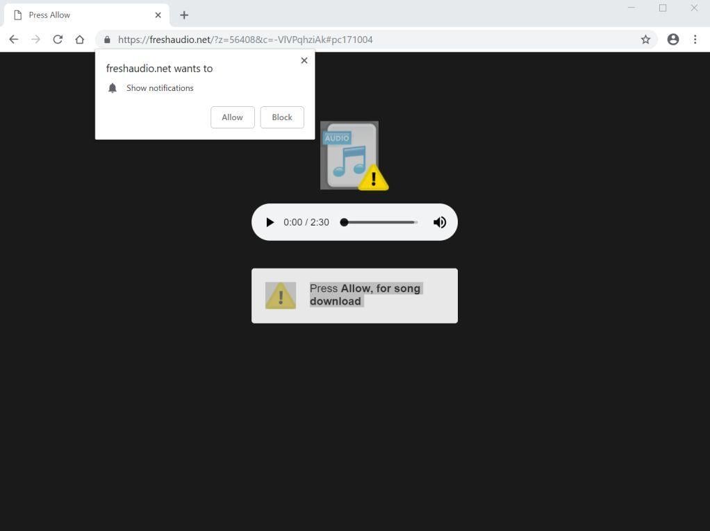 Image: Chrome browser is redirected to Freshaudio.net