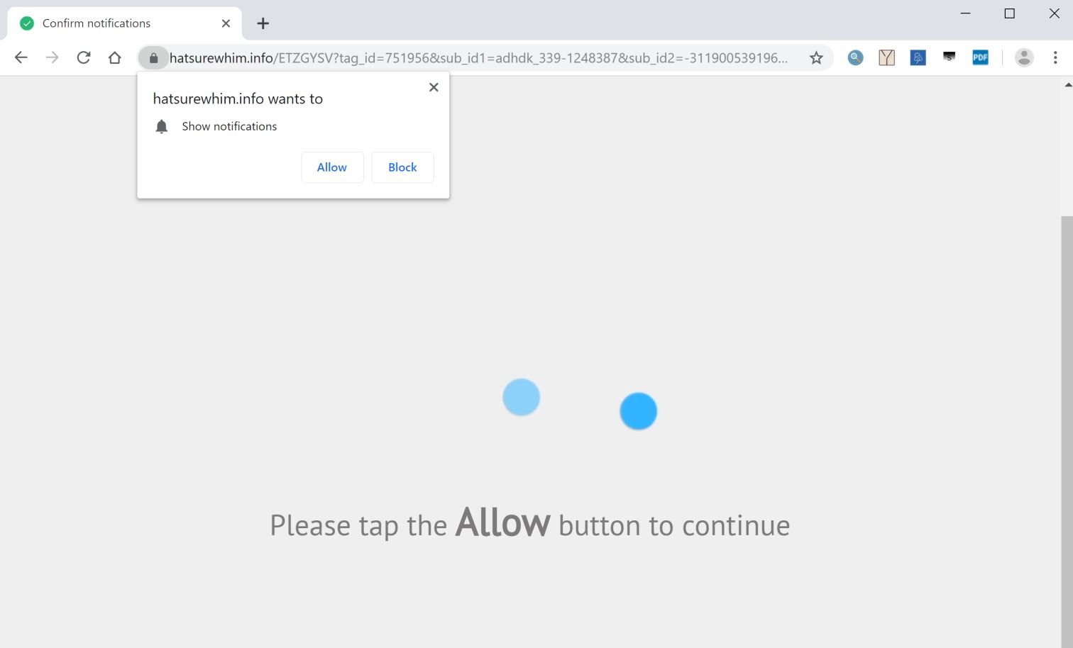 Image: Chrome browser is redirected to the Hatsurewhim.info site