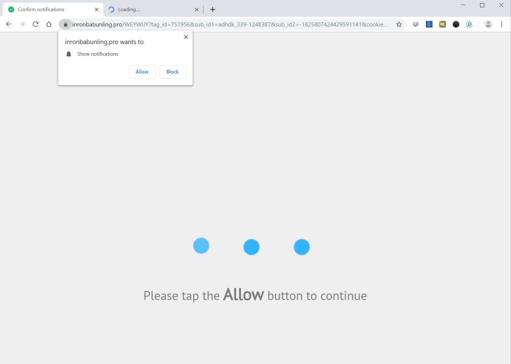 Image: Chrome browser is redirected to the Inronbabunling.pro site