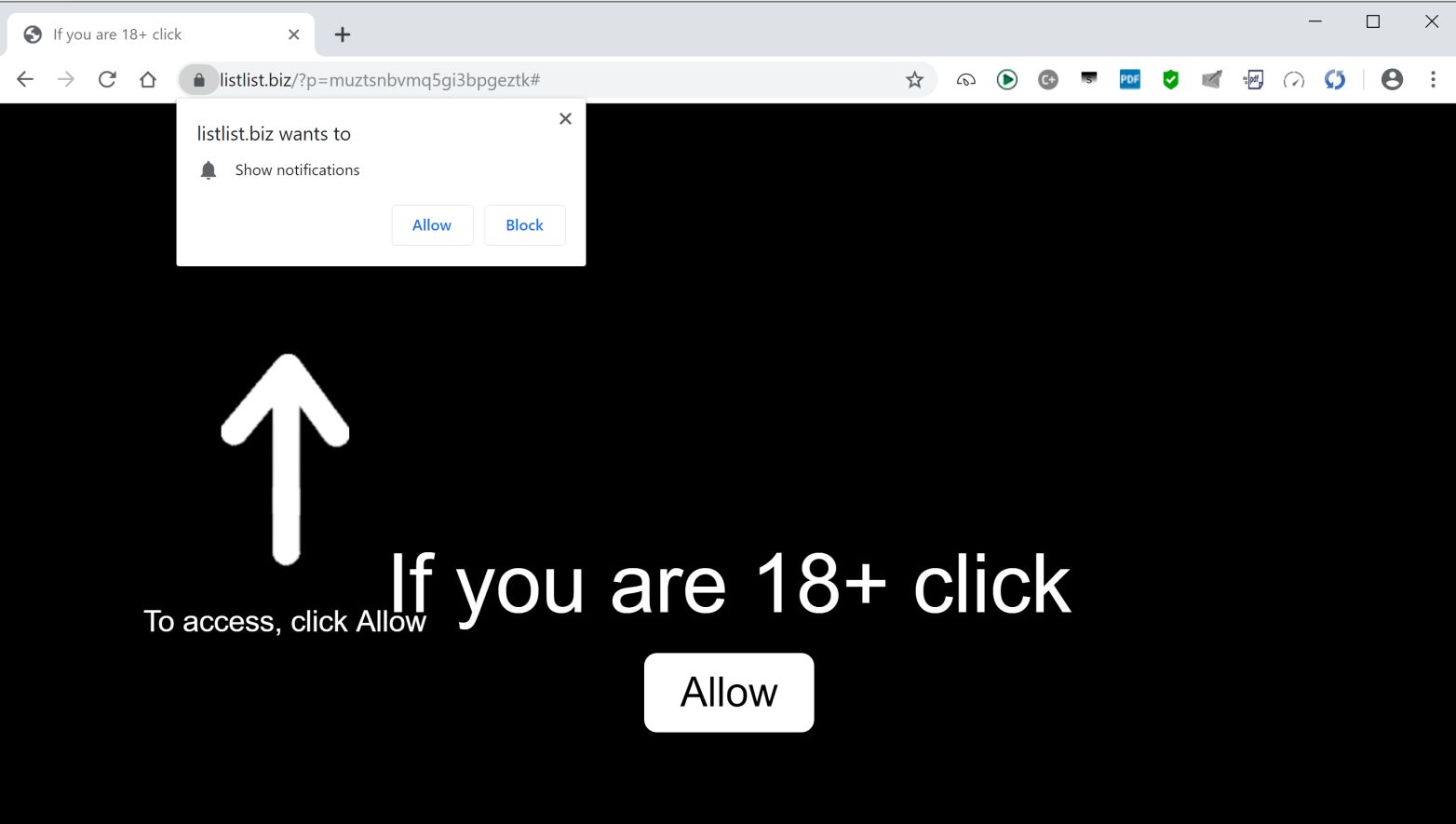 Image: Chrome browser is redirected to the Listlist.biz site
