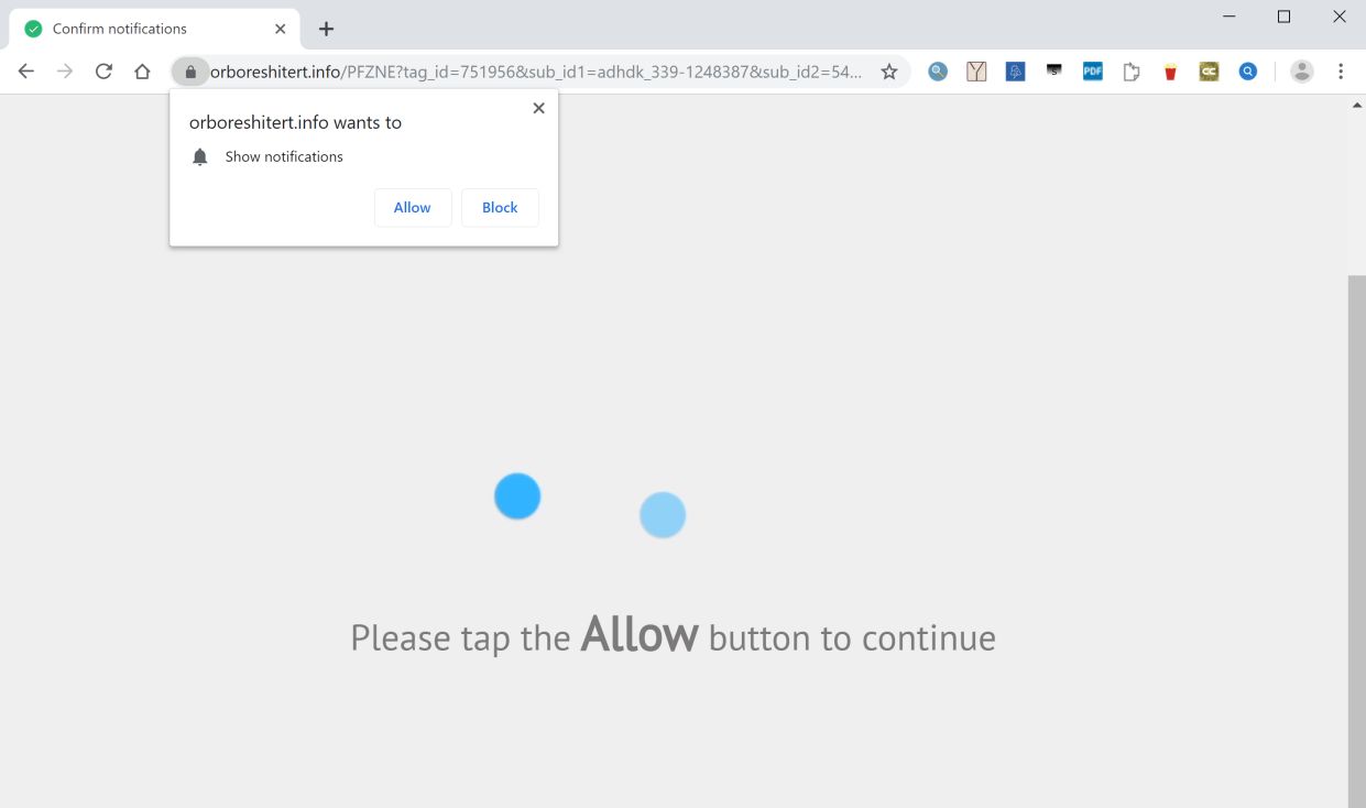 Image: Chrome browser is redirected to the Orboreshitert.info site