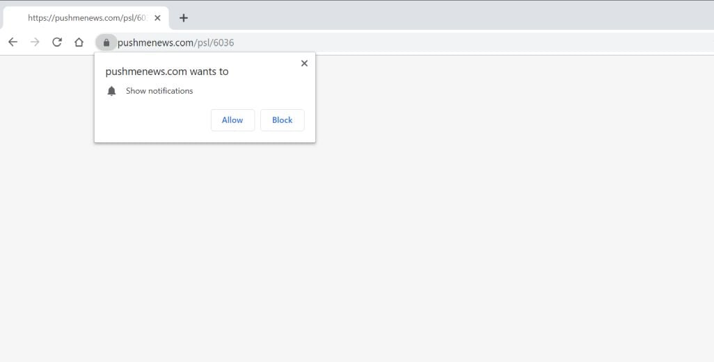 Image: Chrome browser is redirected to the Pushmenews.com site