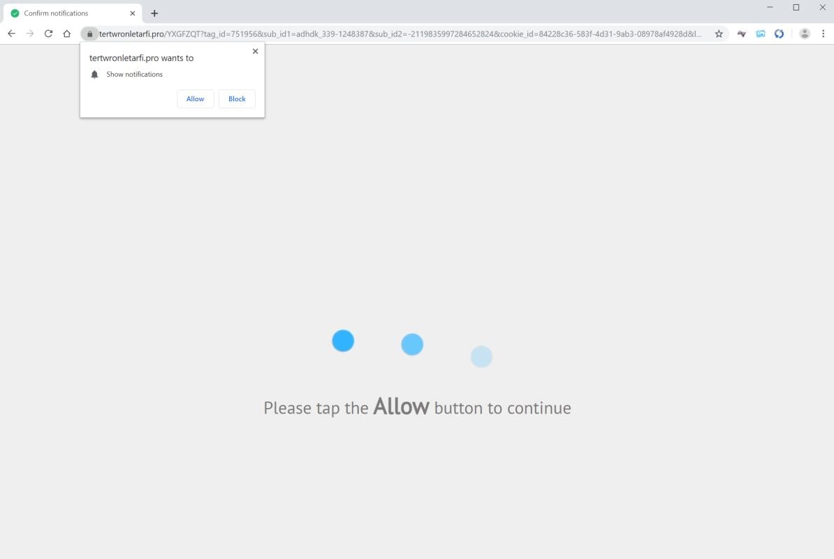 Image: Chrome browser is redirected to Tertwronletarfi.pro