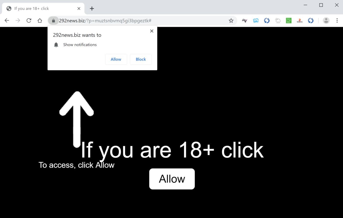 Image: Chrome browser is redirected to 292news.biz