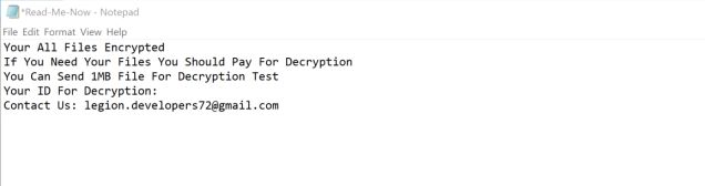Image: [Mail=legion.developers72@gmail.com].limbo ransomware