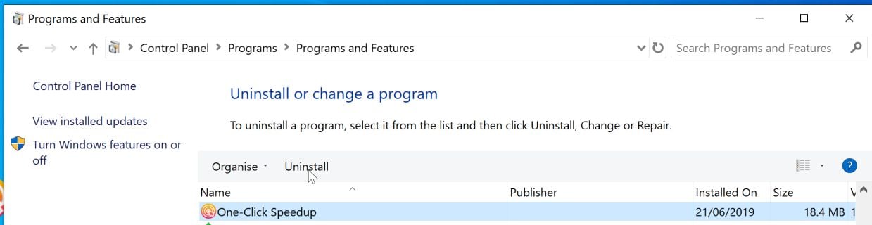 Uninstall One Click Speedup Virus
