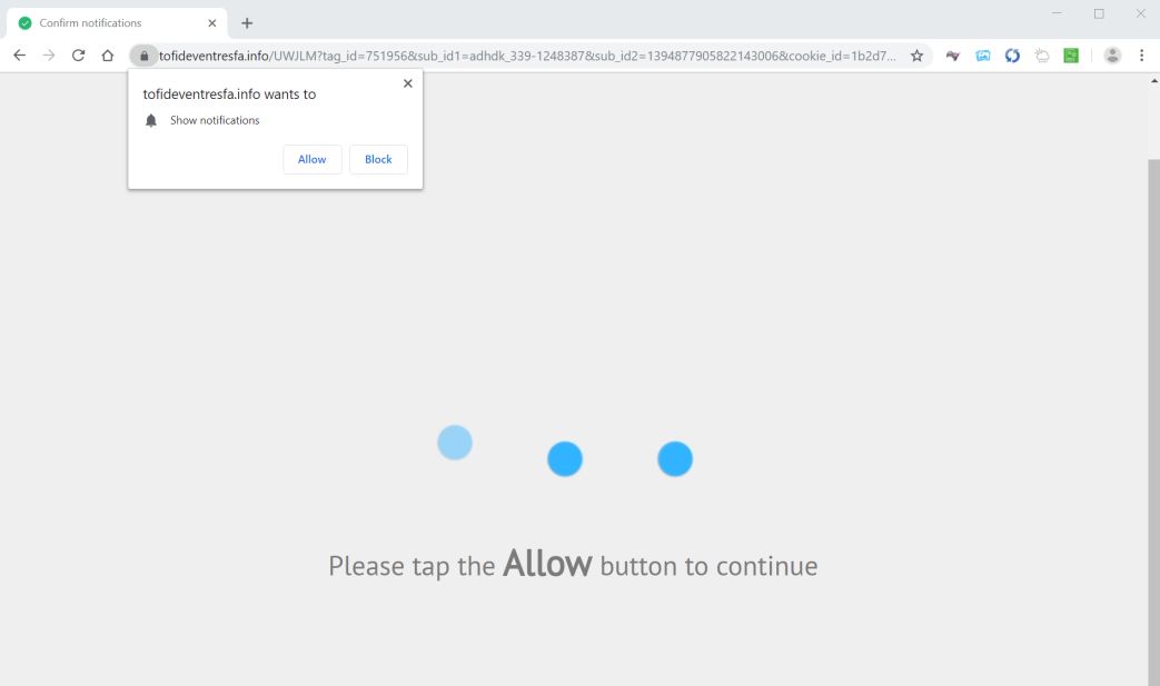Image: Chrome browser is redirected to Tofideventresfa.info