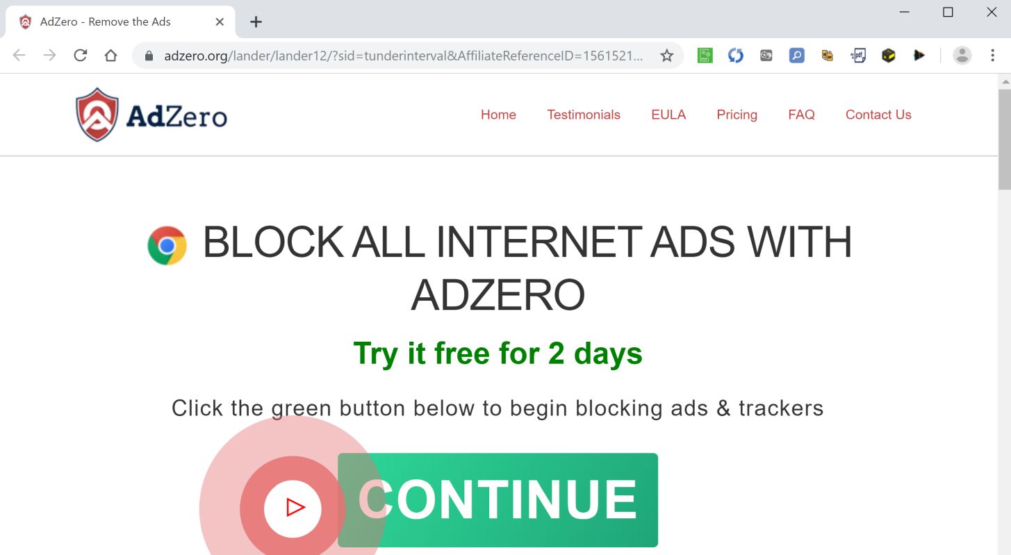 Image: Chrome browser is redirected to Adzero.org