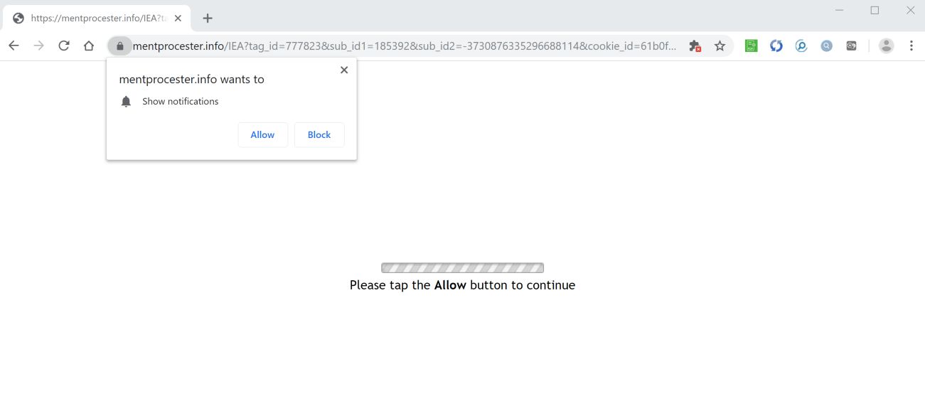 Image: Chrome browser is redirected to Mentprocester.info