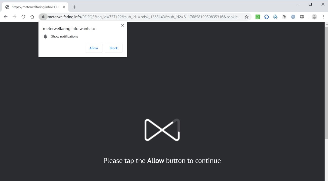 Image: Chrome browser is redirected to Meterwelfaring.info