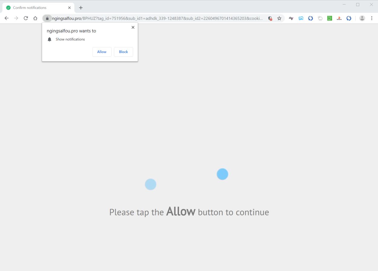 Image: Chrome browser is redirected to Ngingsalfou.pro