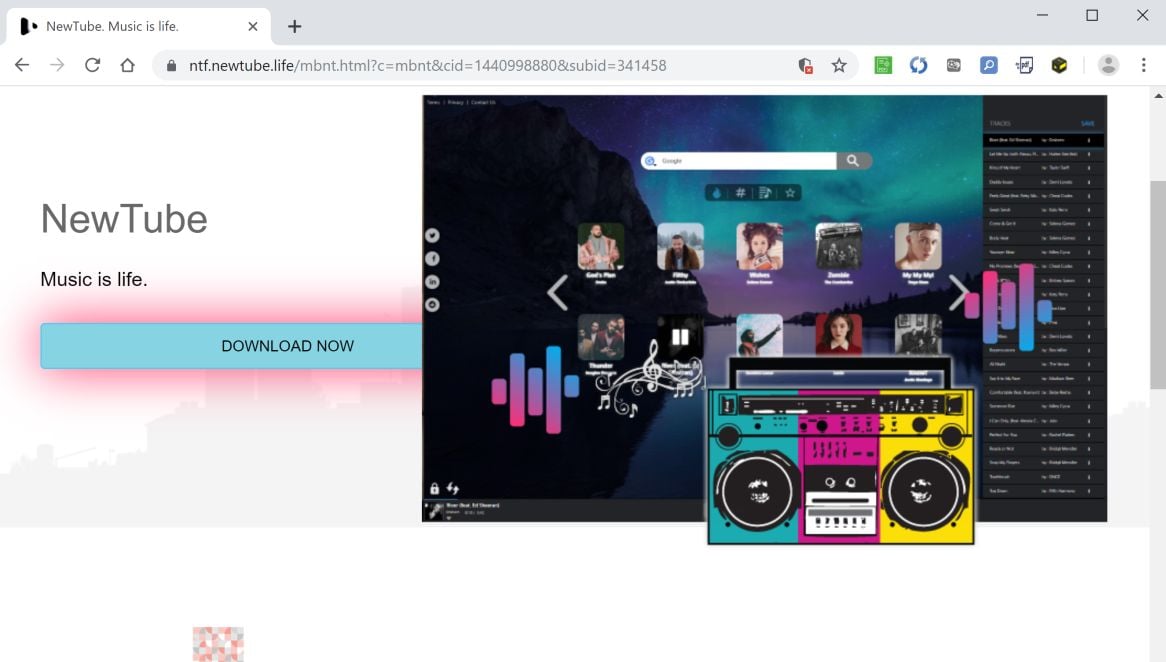 Image: Chrome browser is redirected to Ntf.newtube.life