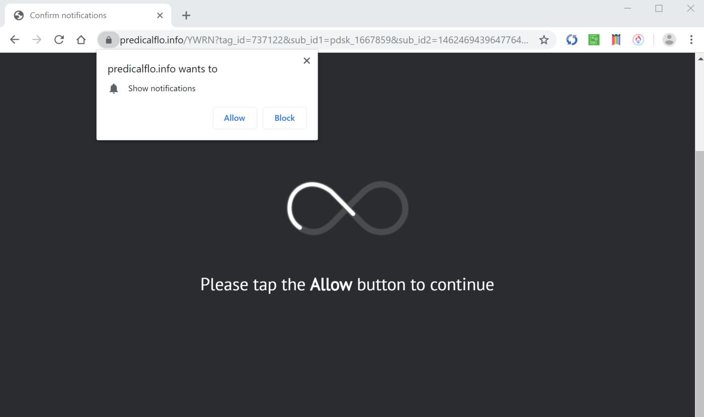 Image: Chrome browser is redirected to Predicalflo.info