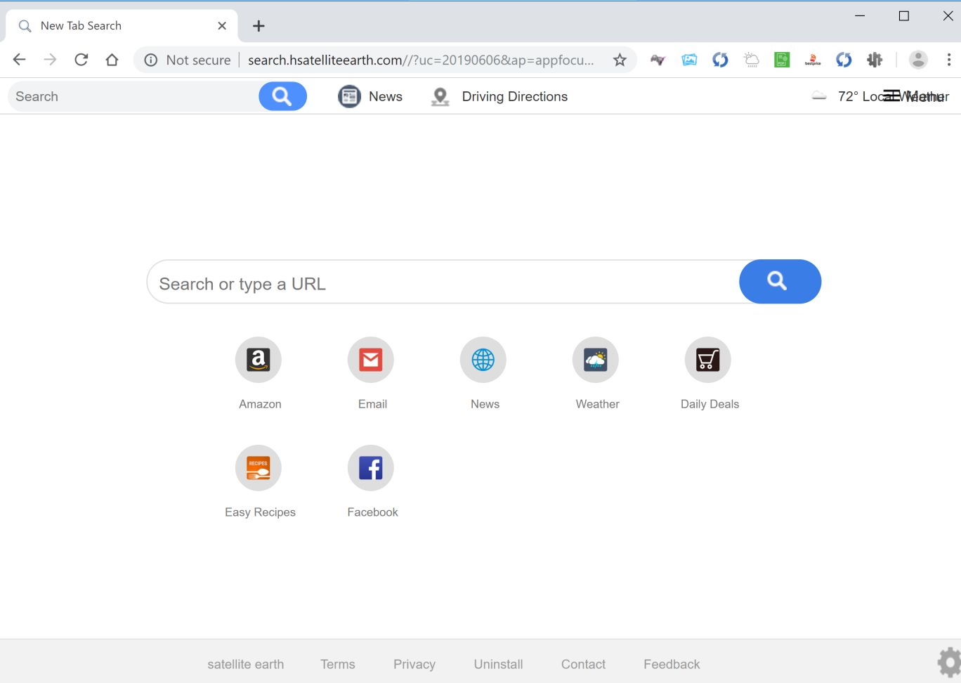 Image: Chrome browser is redirected to search.hsatelliteearth.com