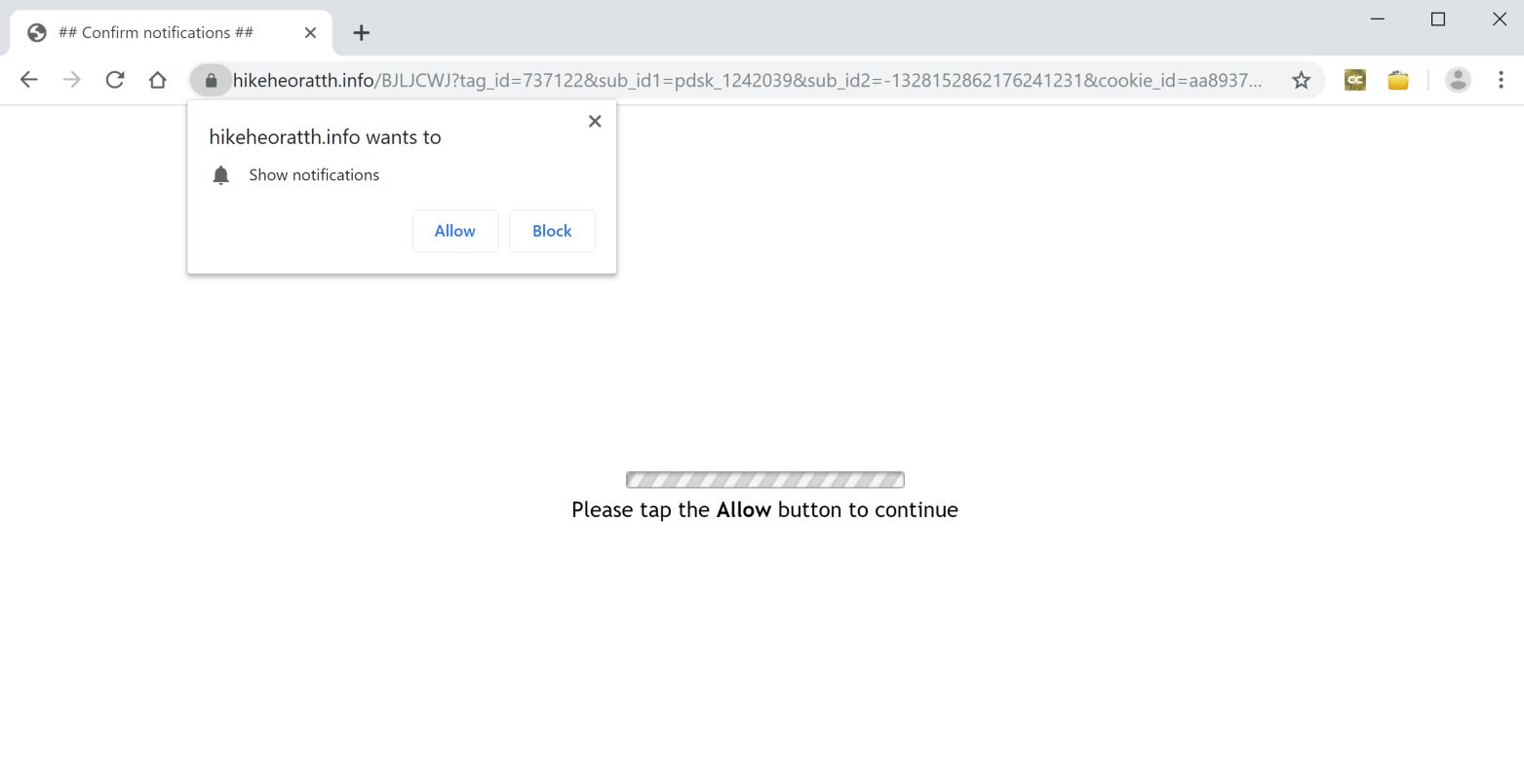 Image: Chrome browser is redirected to Hikeheoratth.info