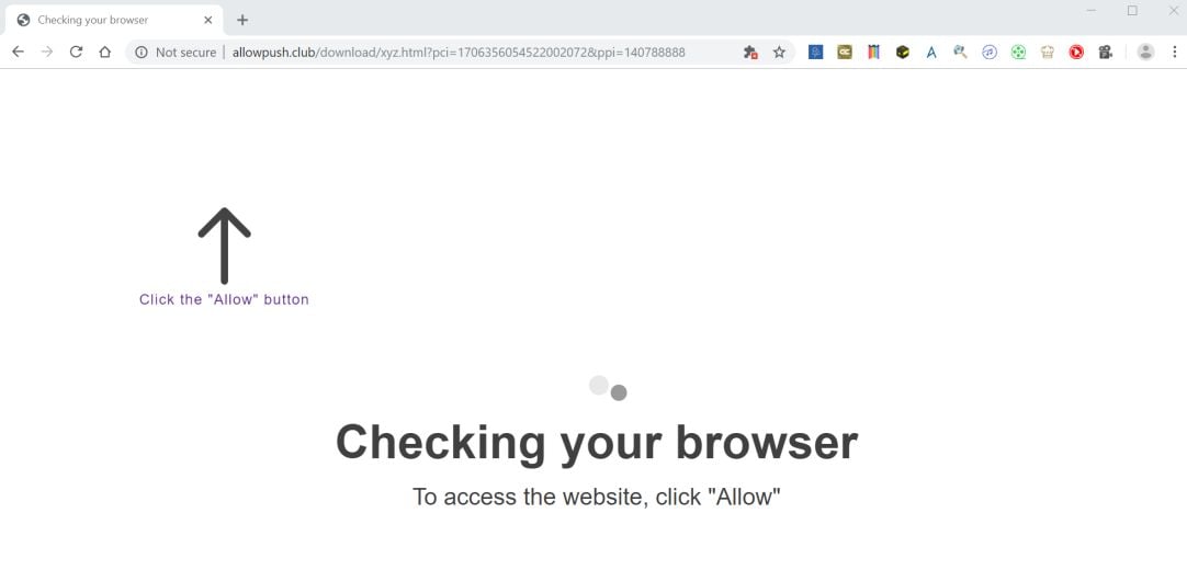 Image: Chrome browser is redirected to Allowpush.club