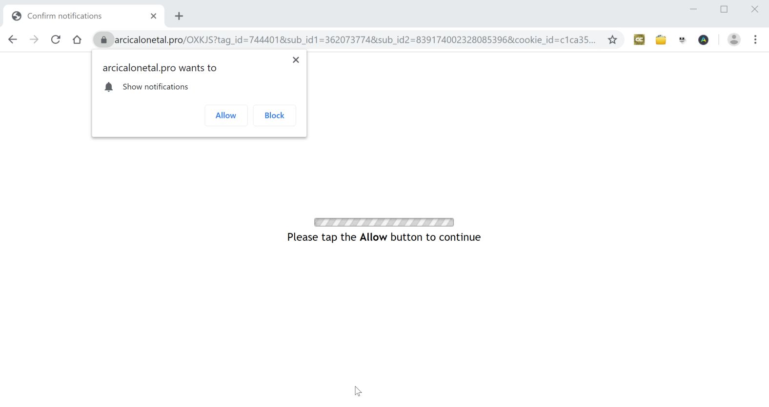 Image: Chrome browser is redirected to Arcicalonetal.pro
