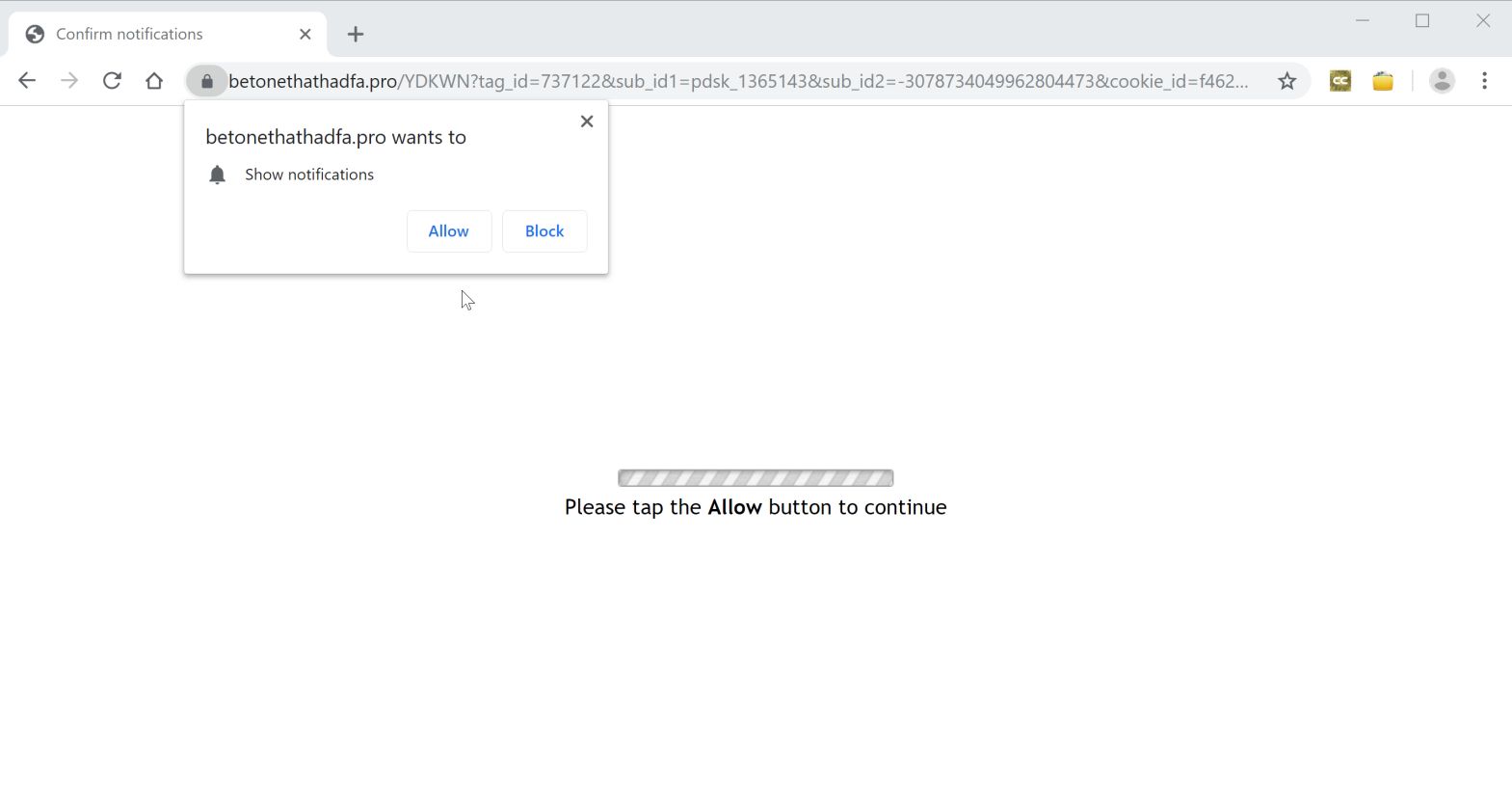 Image: Chrome browser is redirected to Betonethathadfa.pro