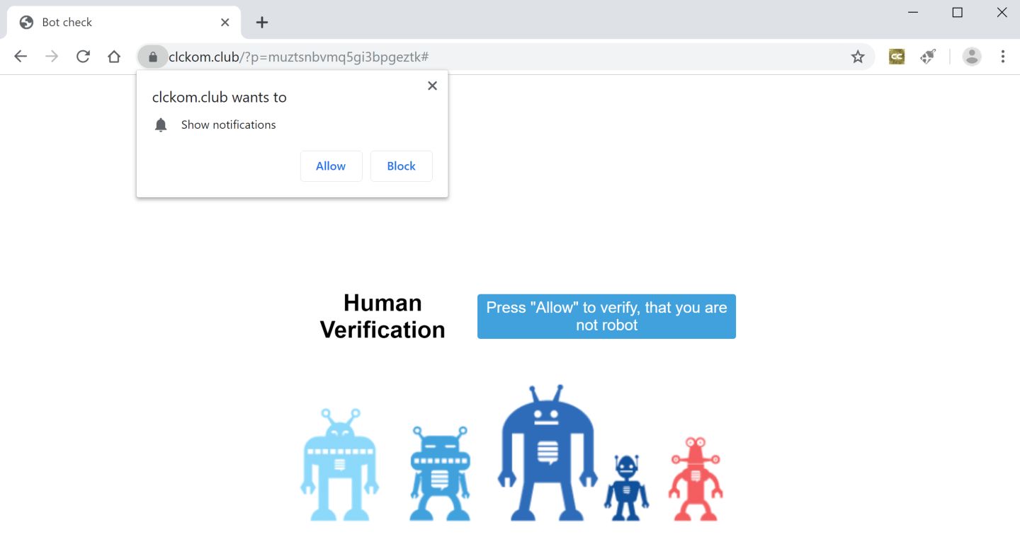 Image: Chrome browser is redirected to Clckom.club