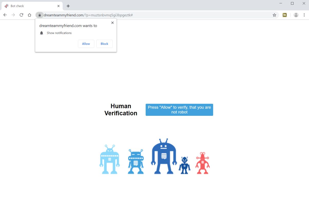 Image: Chrome browser is redirected to Dreamteammyfriend.com