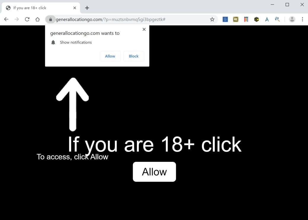 Image: Google Chrome is redirected to Generallocationgo.com