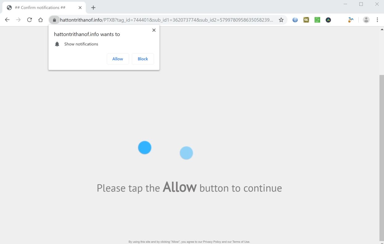 Image: Chrome browser is redirected to Hattontrithanof.info