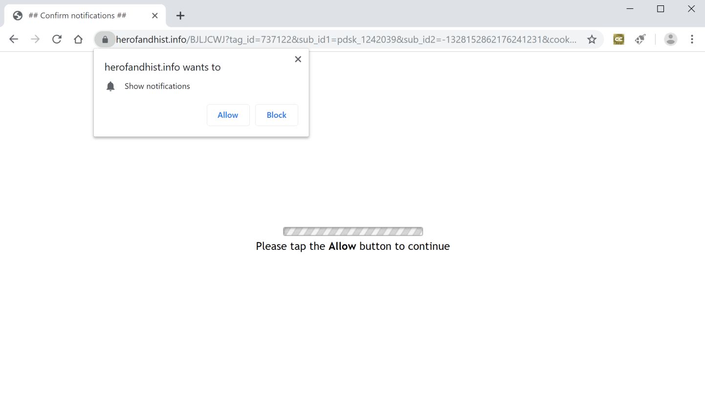 Image: Chrome browser is redirected to Herofandhist.info