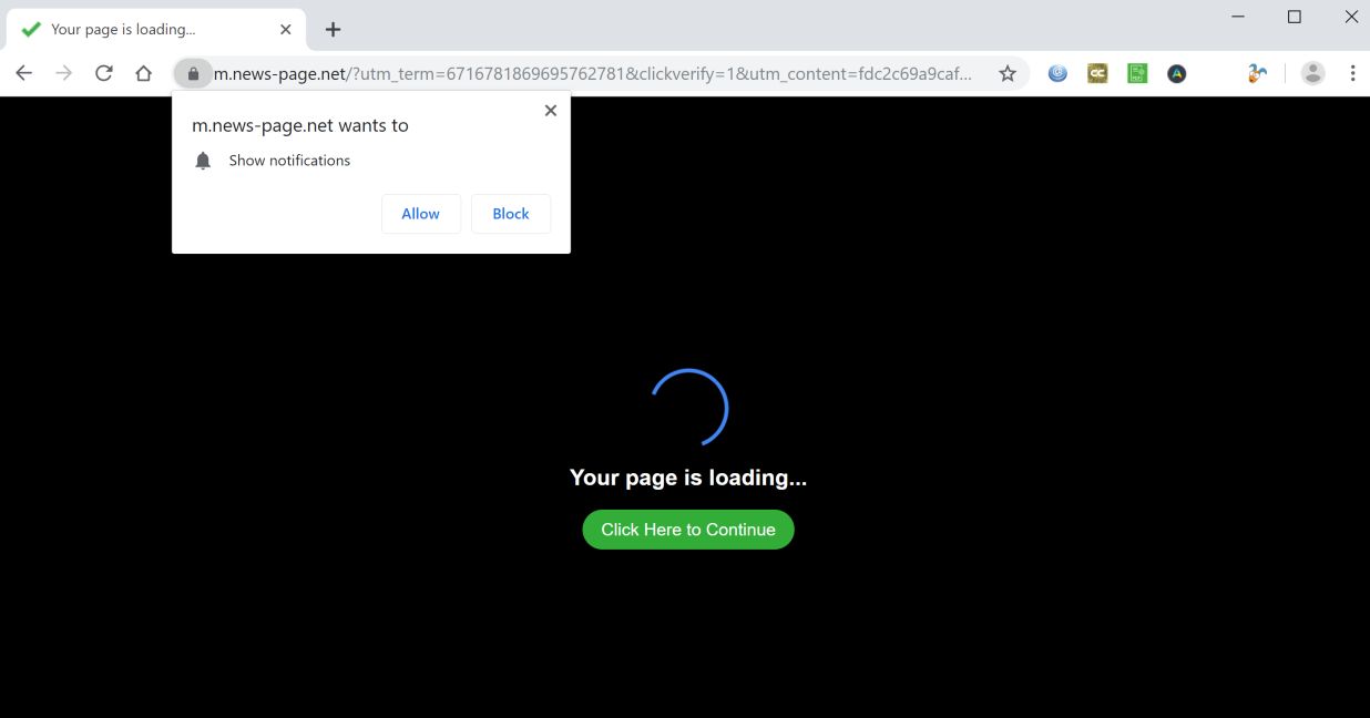 Image: Chrome browser is redirected to M.news-page.net