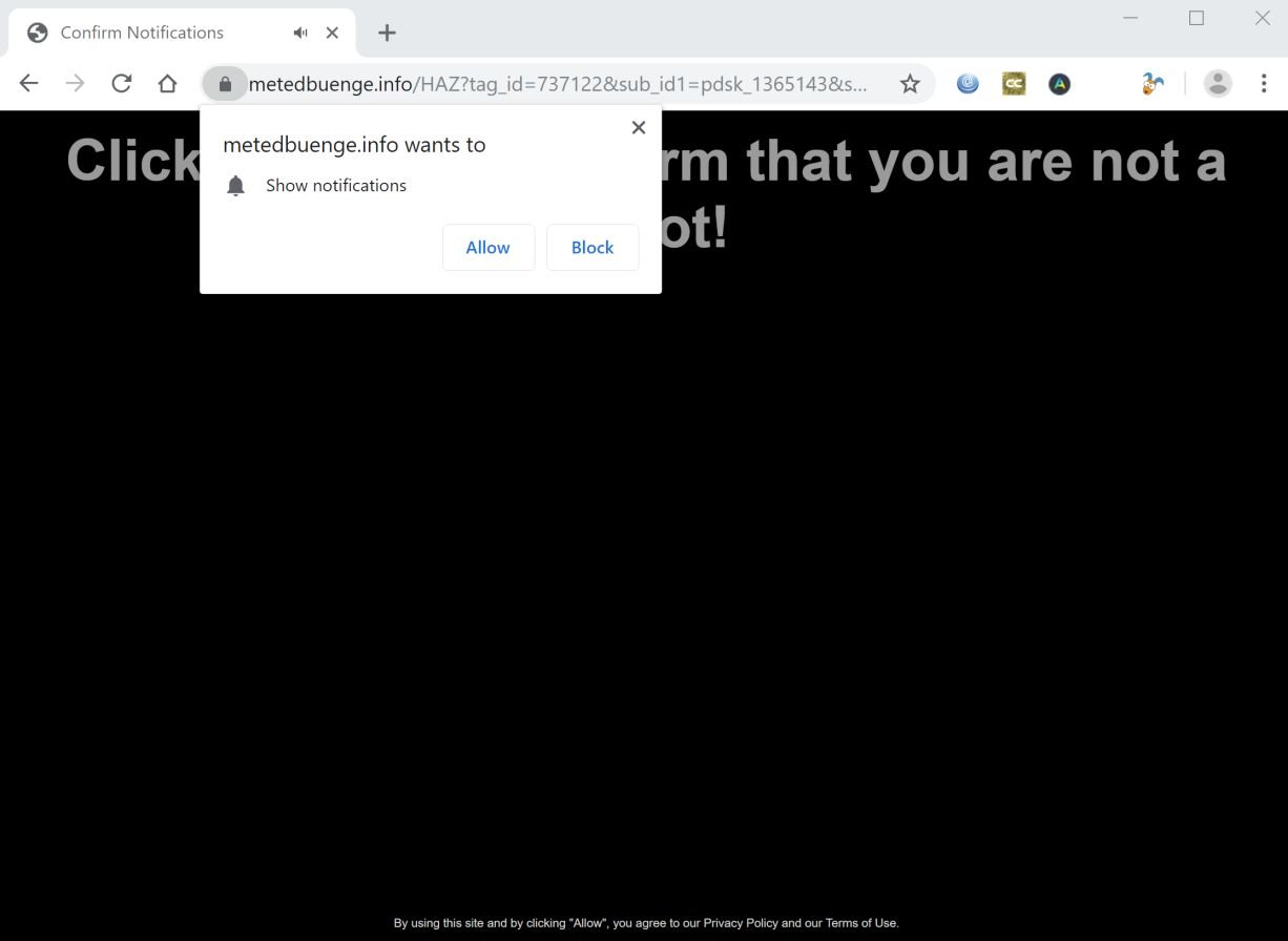 Image: Chrome browser is redirected to Metedbuenge.info